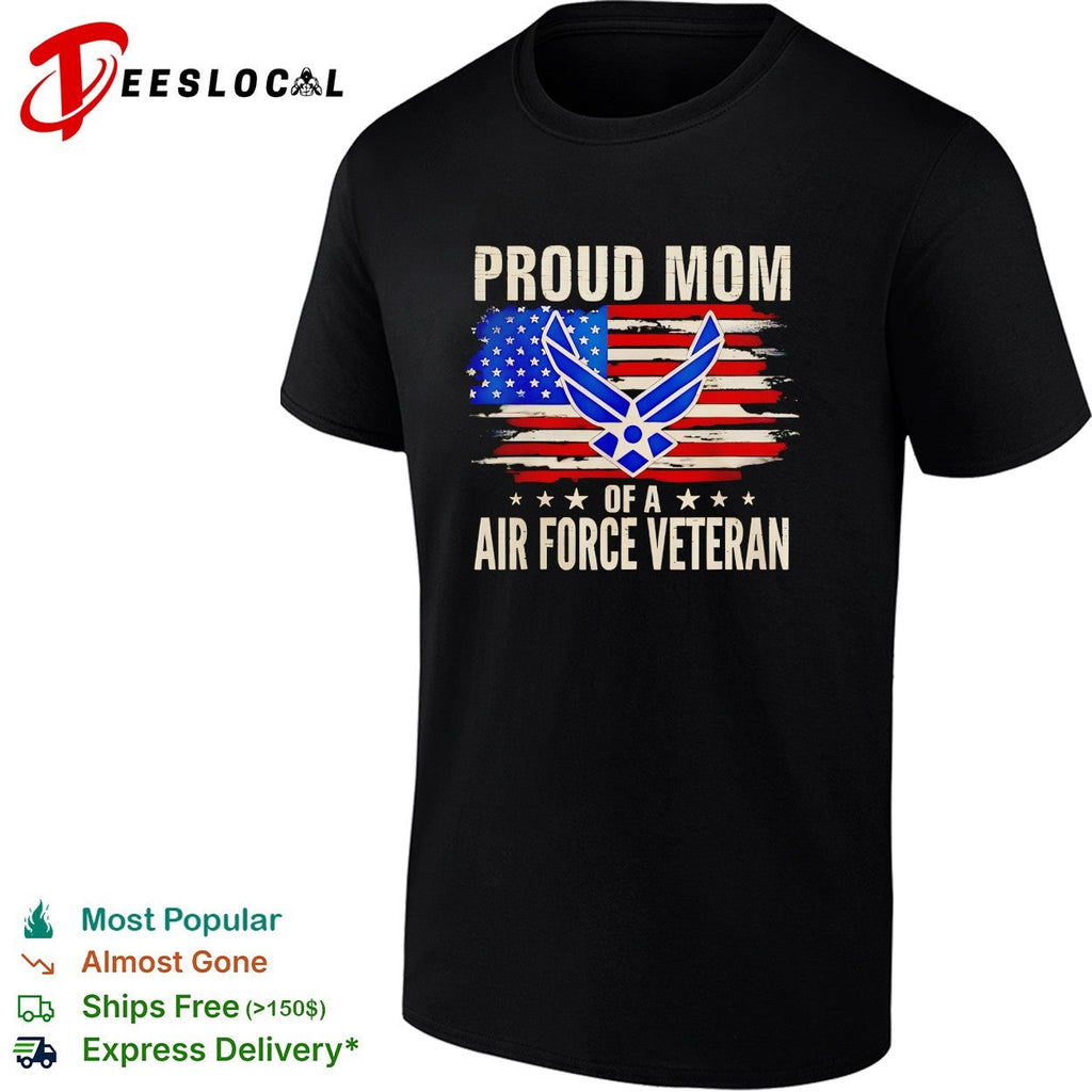 Proud mom of an Air Force Veteran USA flag distressed patriotic art shirt Unisex
