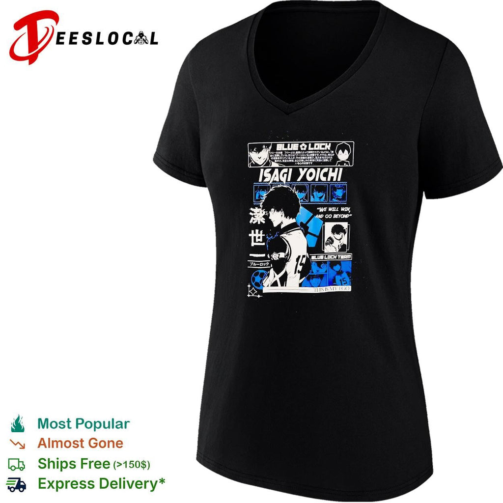 Blue Lock Isagi Yoichi character profile manga panel collage black poster shirt Unisex
