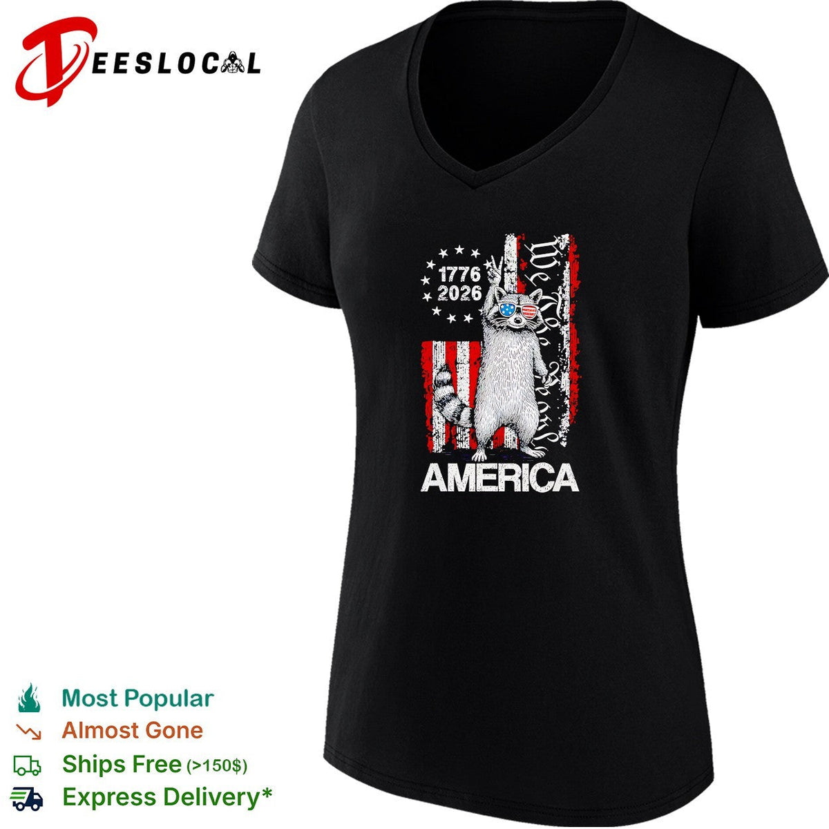 Raccoon 1776-2026 America We The People vintage USA flag patriotic celebration shirt Unisex