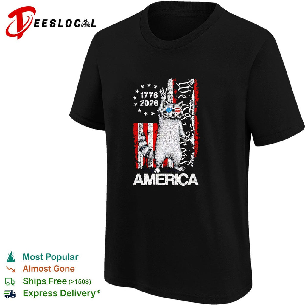 Raccoon 1776-2026 America We The People vintage USA flag patriotic celebration shirt Unisex