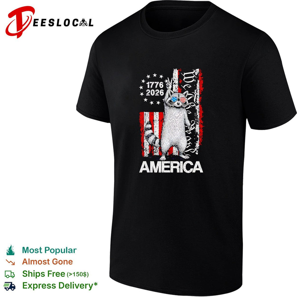 Raccoon 1776-2026 America We The People vintage USA flag patriotic celebration shirt Unisex
