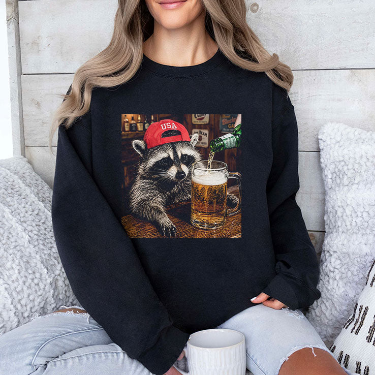Raccoon Drinking Beer Patriotic USA T Shirt Unisex