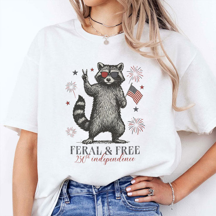Raccoon Feral And Free America 250th Independence T Shirt Unisex