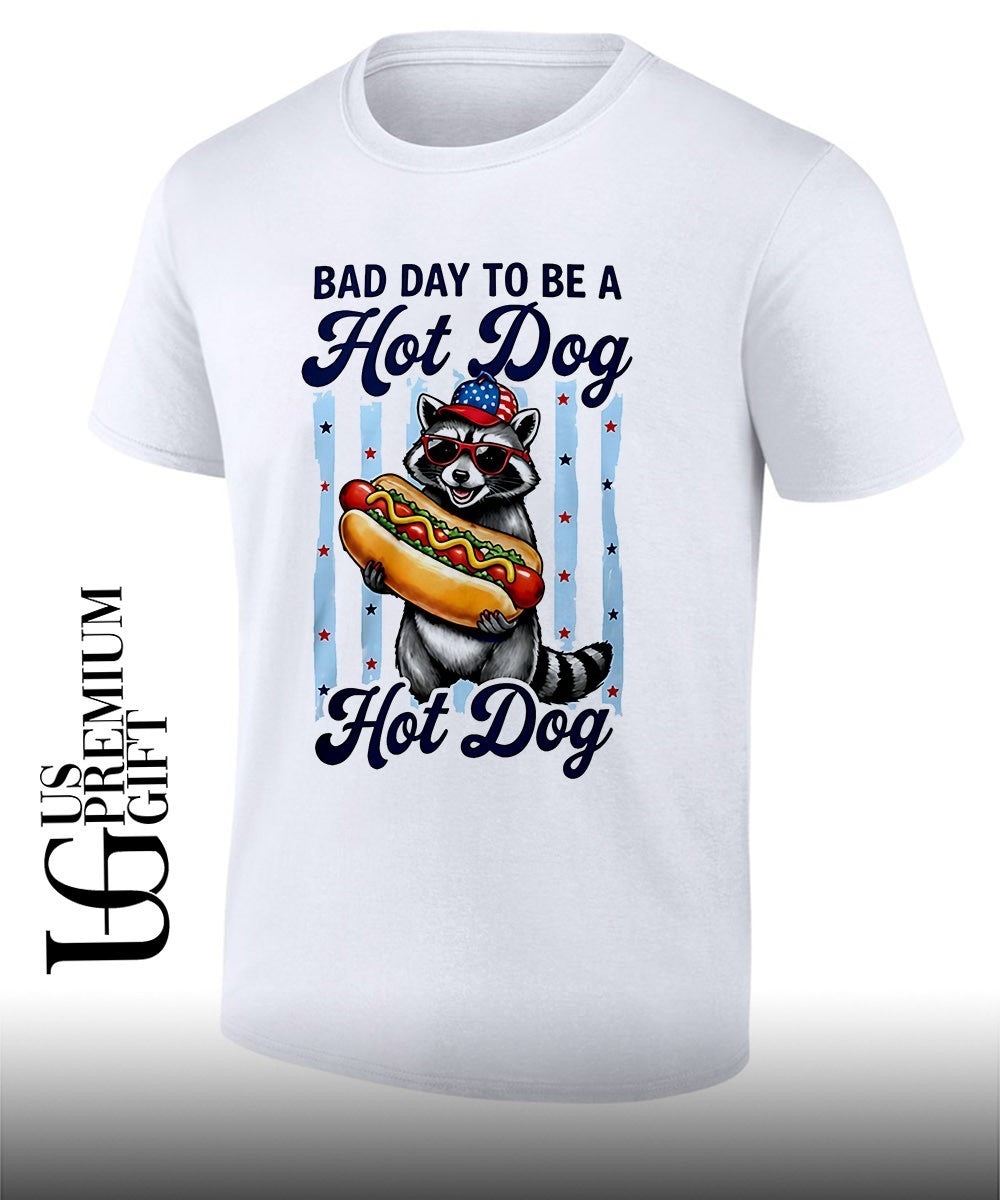 Raccoon Patriotic America Bad Day to be a Hot Dog shirt Unisex