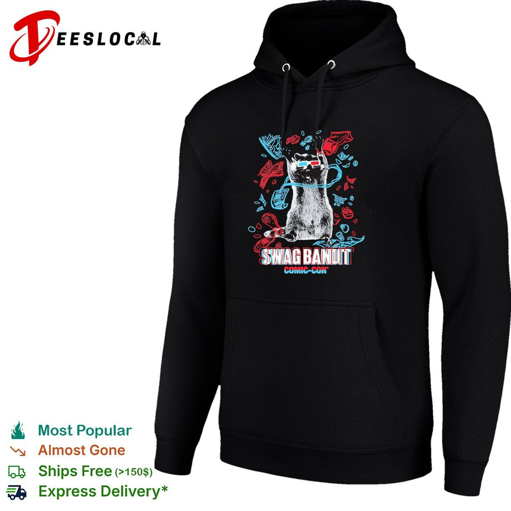 Raccoon wearing 3D glasses swag bandit comic con shirt Unisex