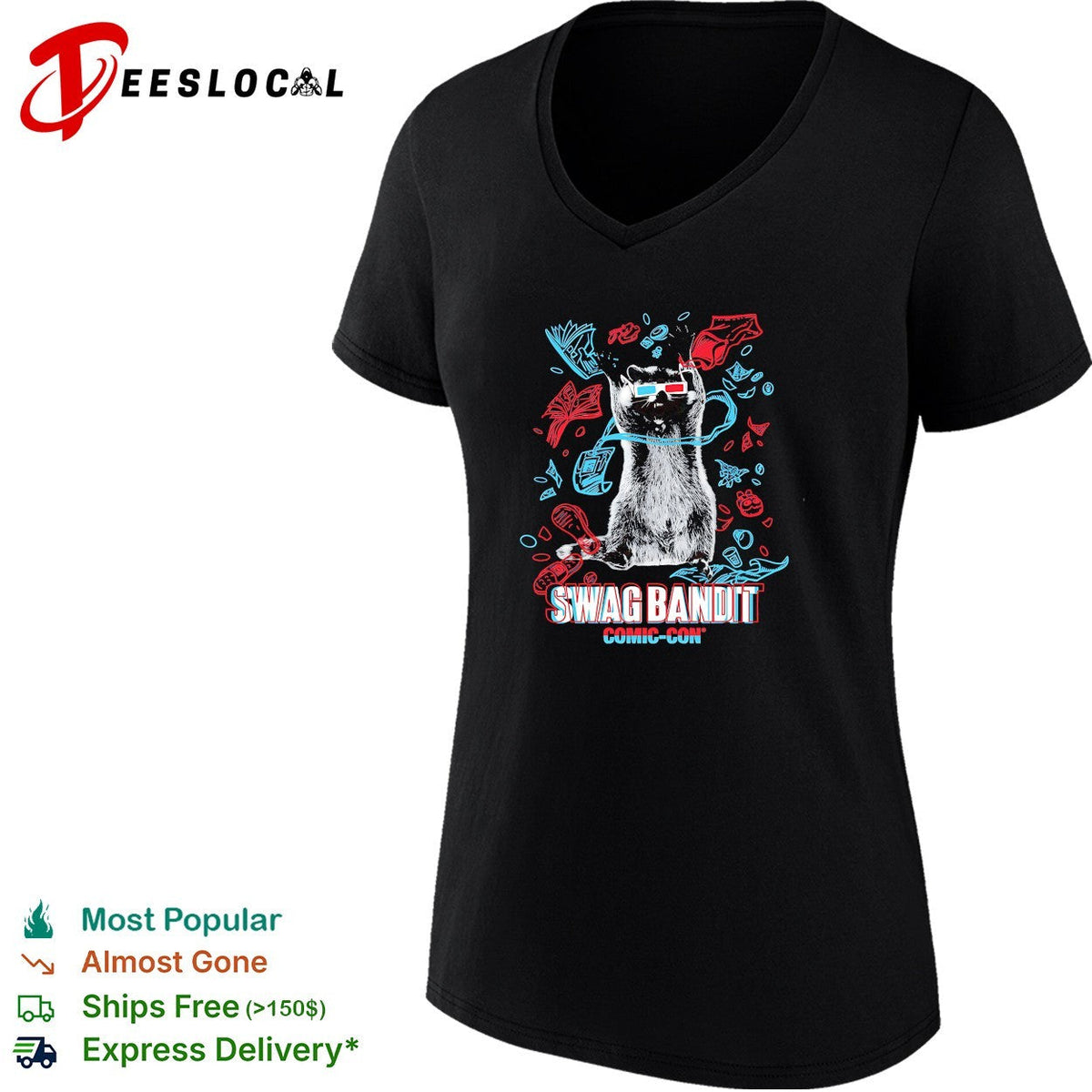 Raccoon wearing 3D glasses swag bandit comic con shirt Unisex