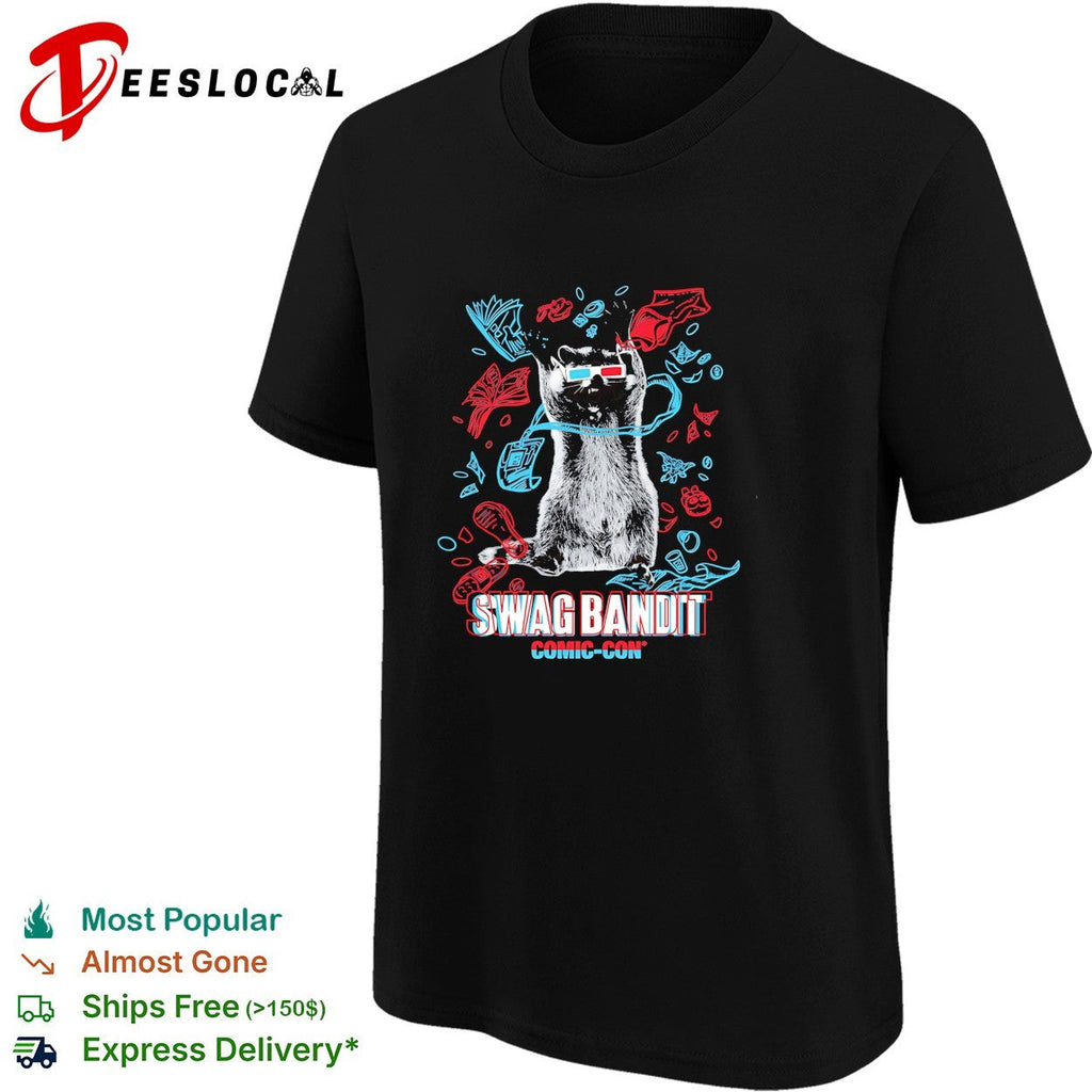 Raccoon wearing 3D glasses swag bandit comic con shirt Unisex