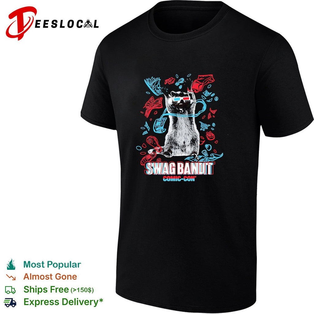 Raccoon wearing 3D glasses swag bandit comic con shirt Unisex