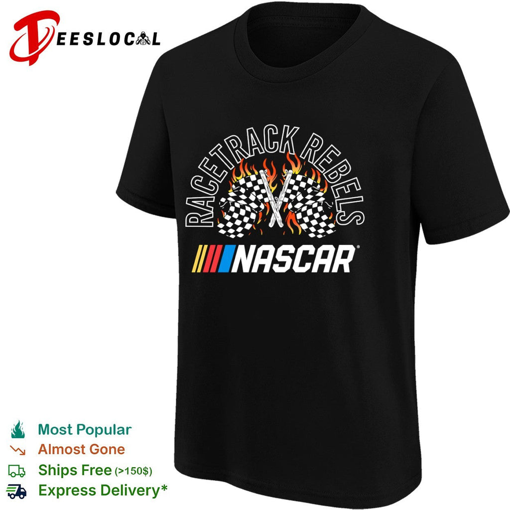 Racetrack Rebels NASCAR checkered flags flaming racing motorsport shirt Unisex