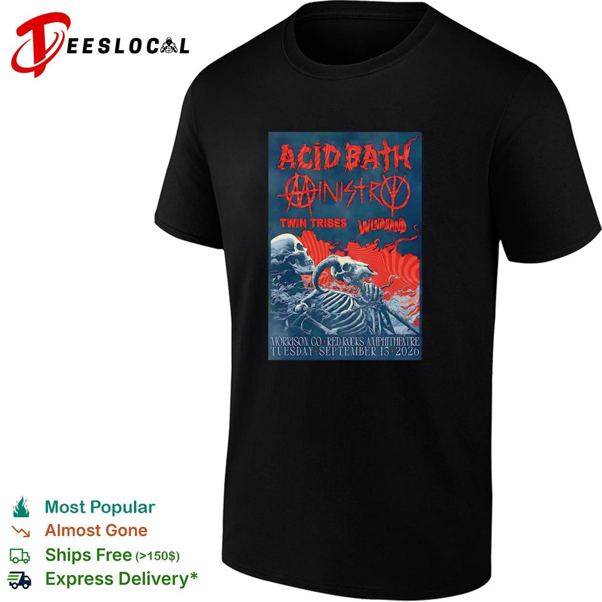 Red Rocks Amphitheater September dark metal concert skeleton poster shirt Unisex