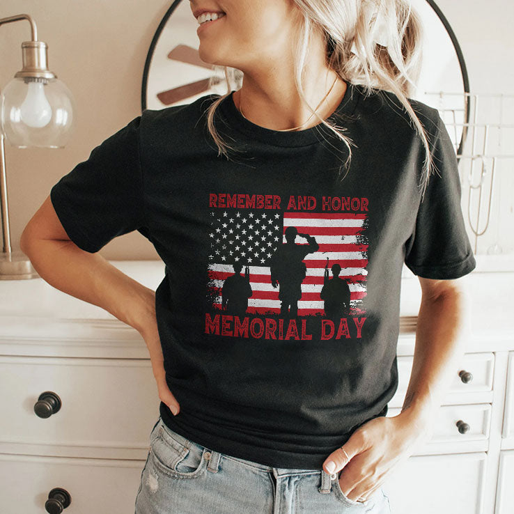 Remember And Honor Memorial Day American Flag T Shirt Unisex