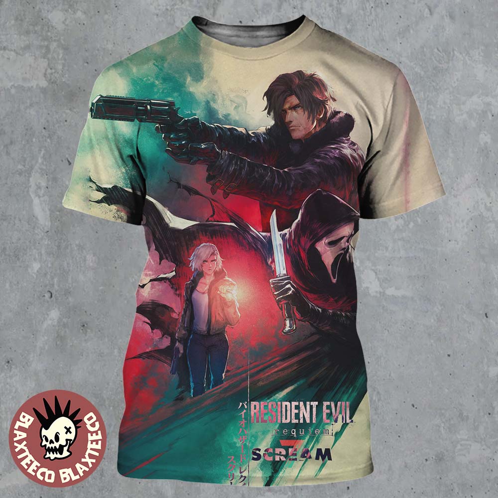 Resident Evil Requiem x SCREAM 7 Collab Poster All Over Print Shirt Unisex