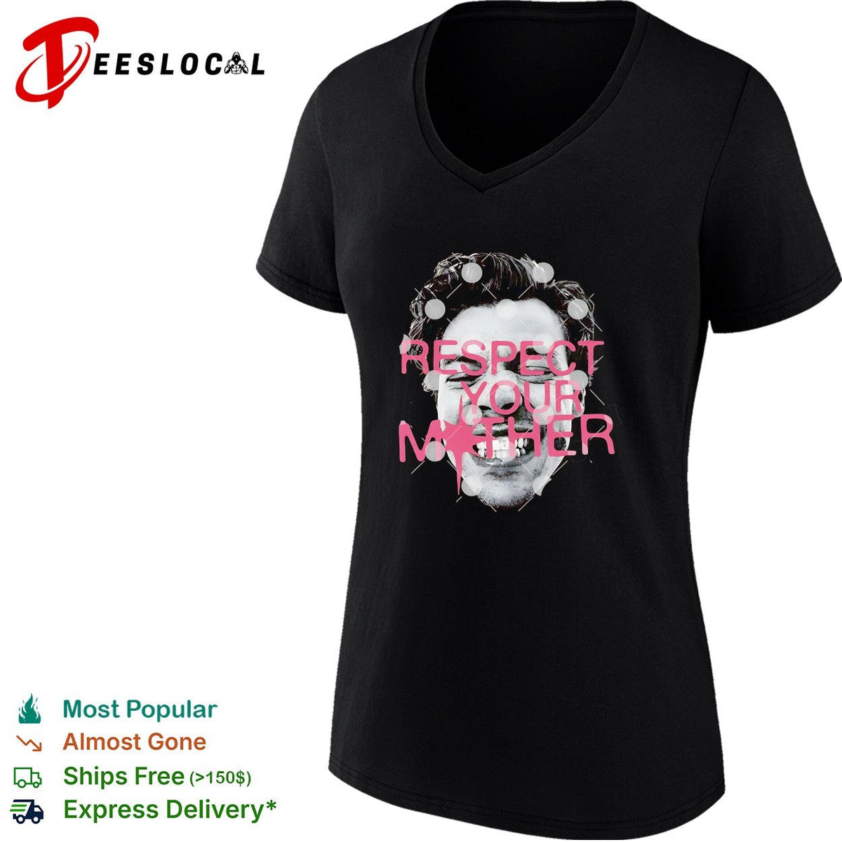 Respect your mother punk man bold pink text graphic shirt Unisex