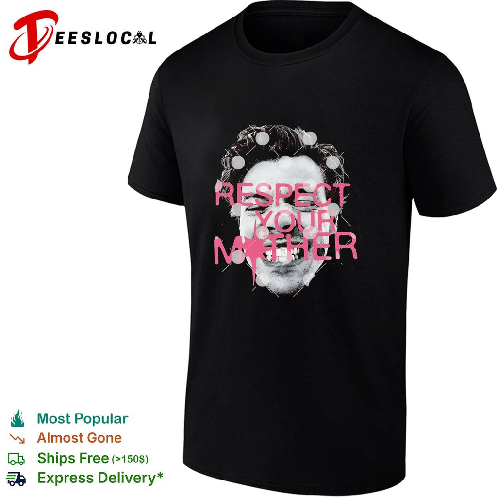 Respect your mother punk man bold pink text graphic shirt Unisex