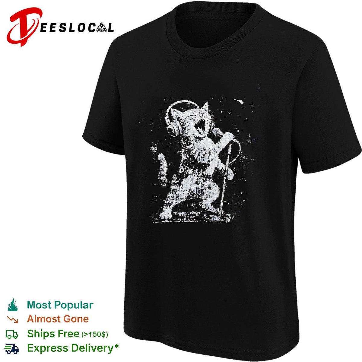 Rockstar cat headphones microphone shirt Unisex