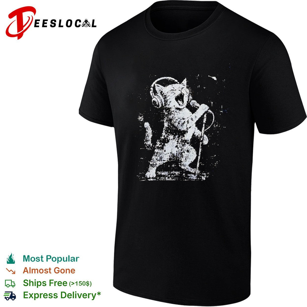 Rockstar cat headphones microphone shirt Unisex