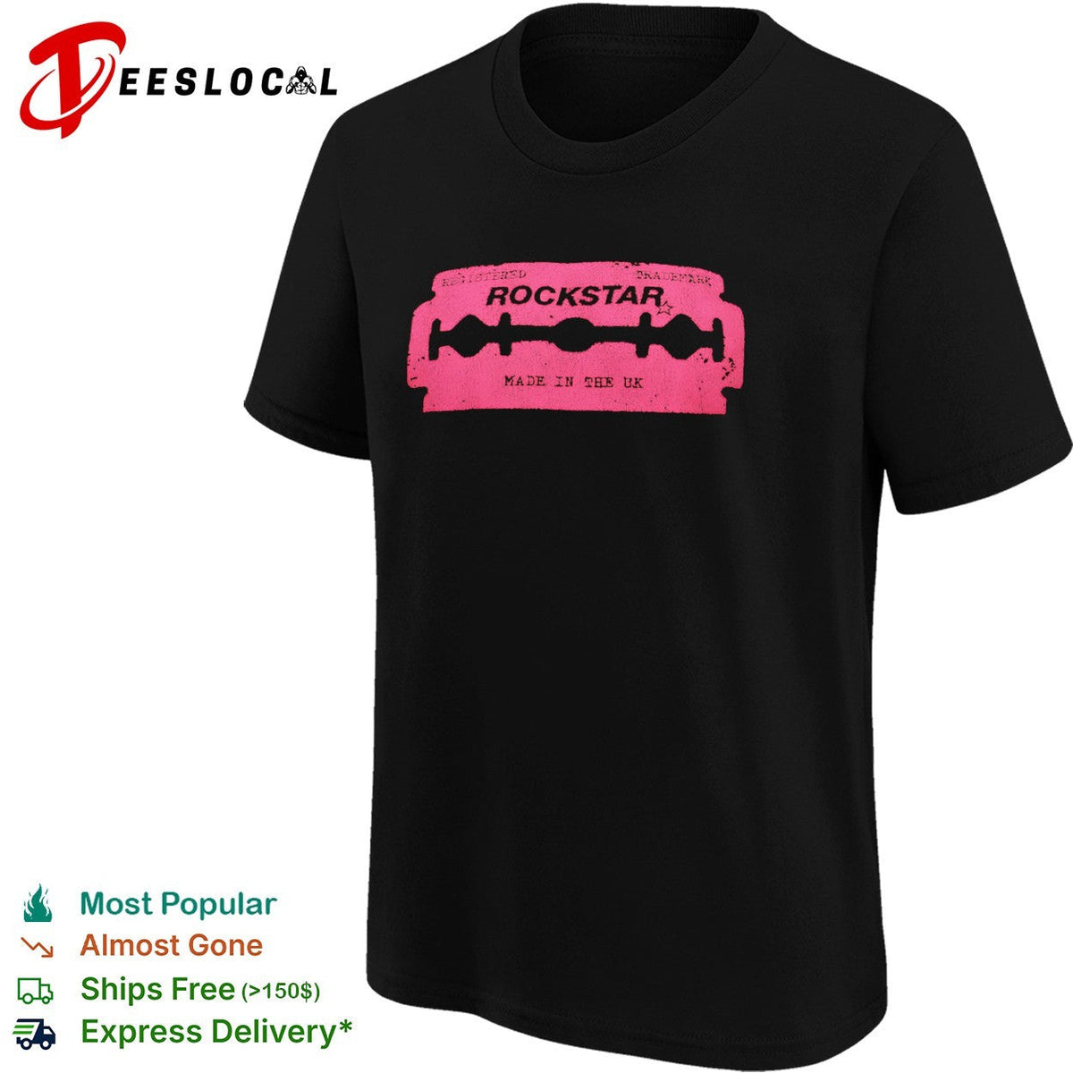 Rockstar registered trademark made in the UK razor blade shirt Unisex