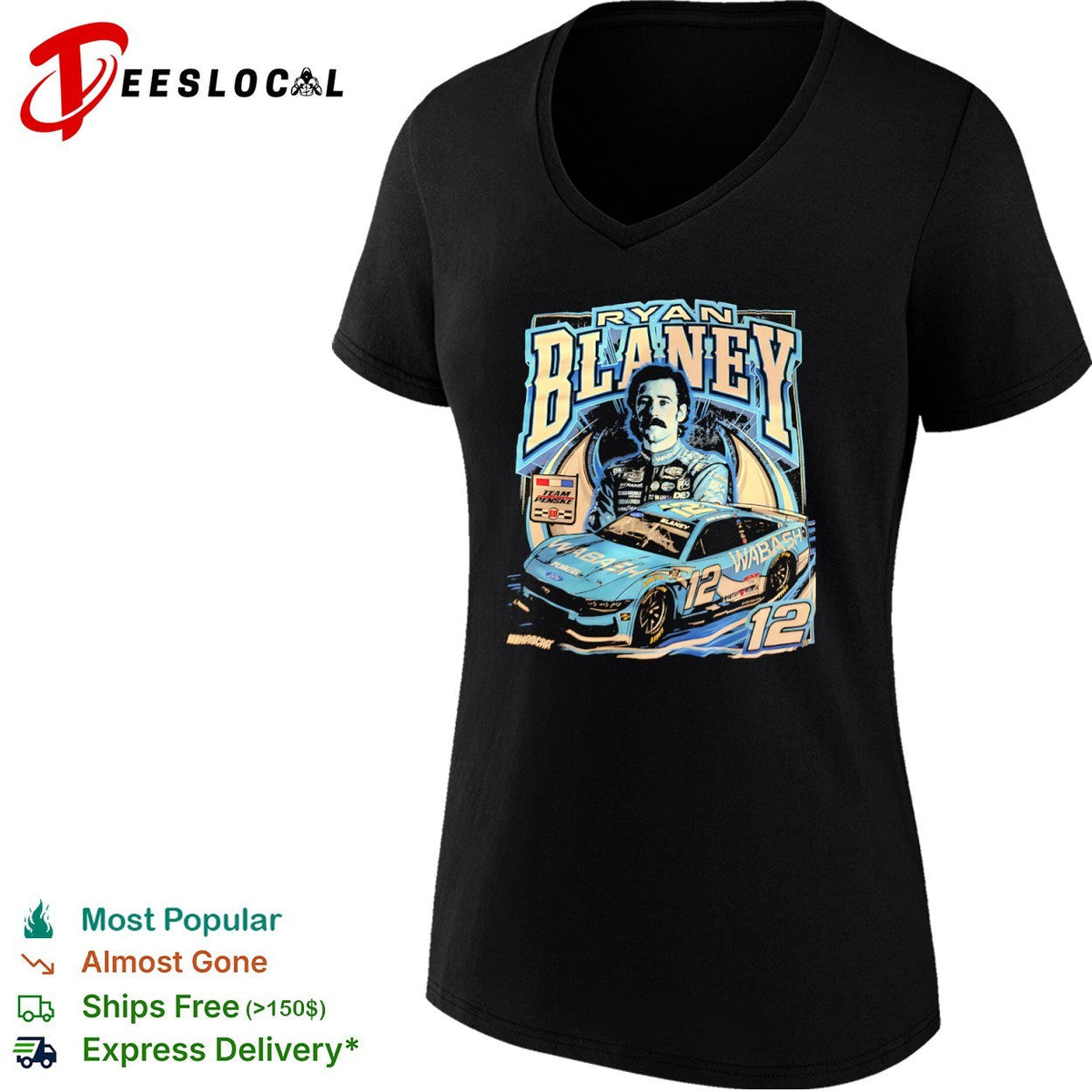 Ryan Blaney Team Penske Nascar 12 Wabash Ford Mustang shirt Unisex