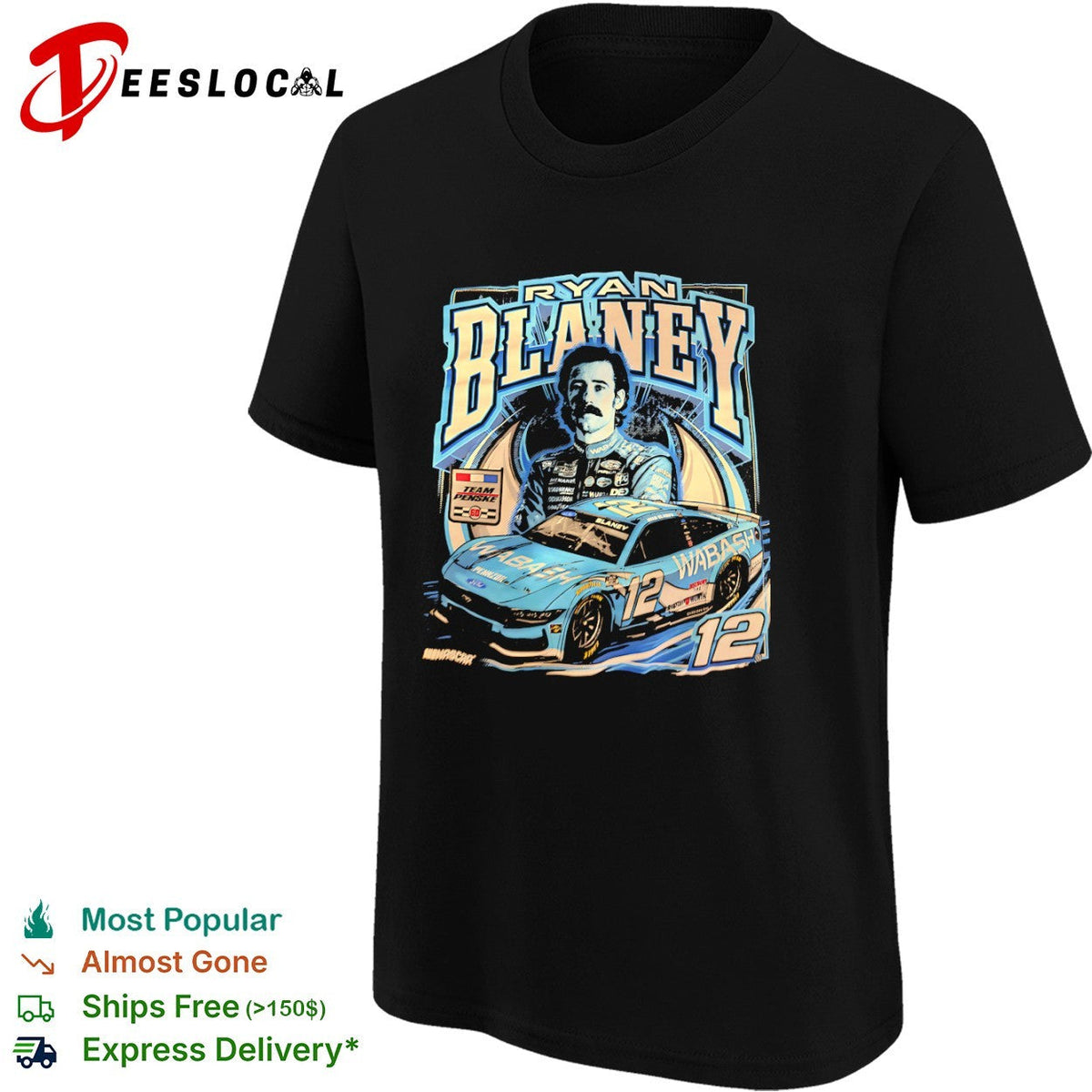 Ryan Blaney Team Penske Nascar 12 Wabash Ford Mustang shirt Unisex