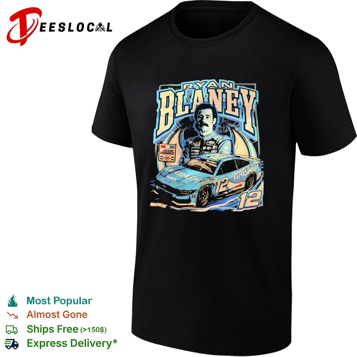 Ryan Blaney Team Penske Nascar 12 Wabash Ford Mustang shirt Unisex