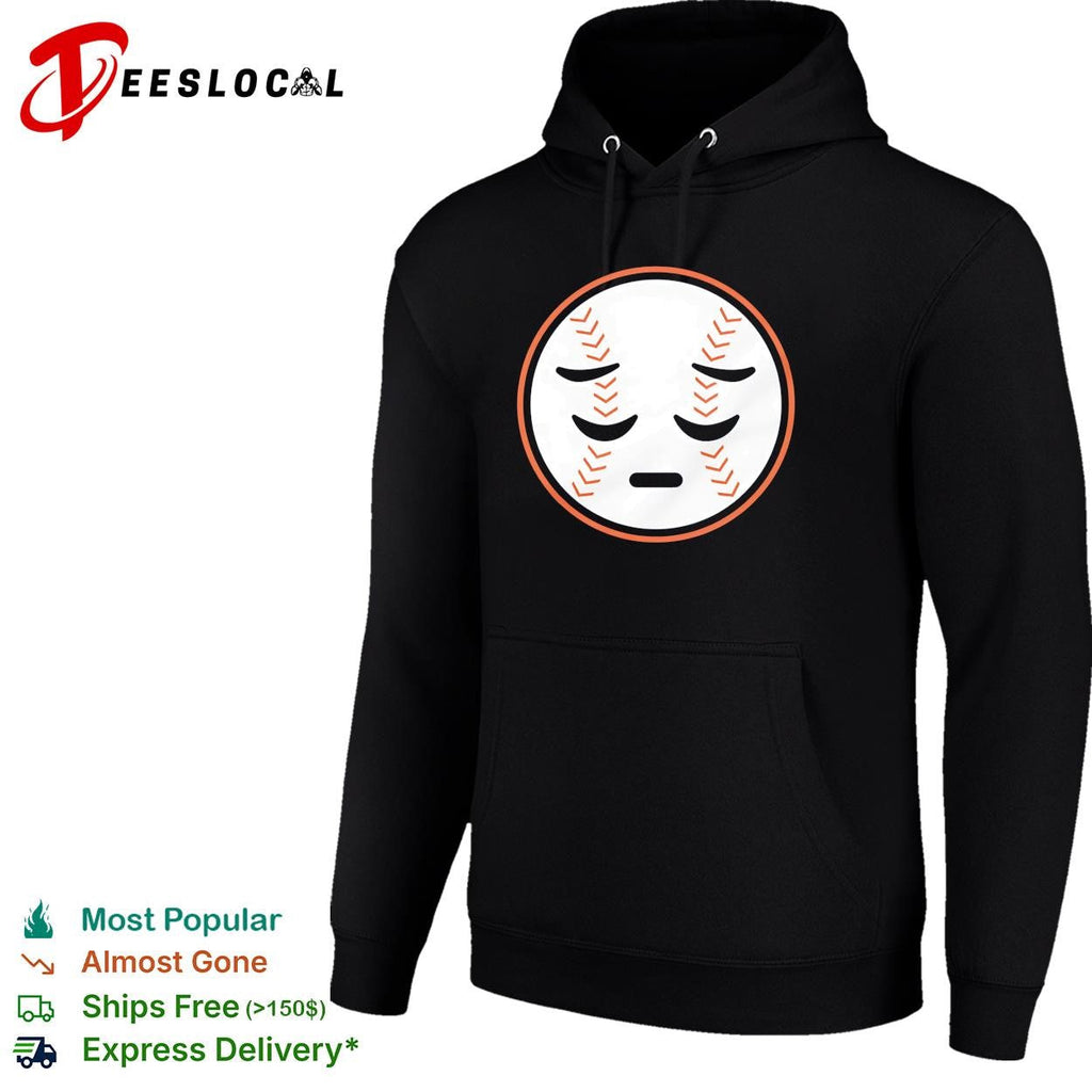 Sad face baseball emoji blue orange graphic shirt Unisex