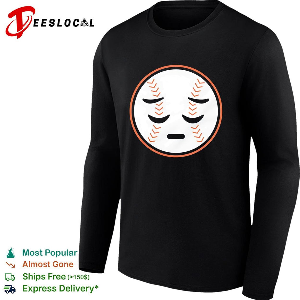 Sad face baseball emoji blue orange graphic shirt Unisex