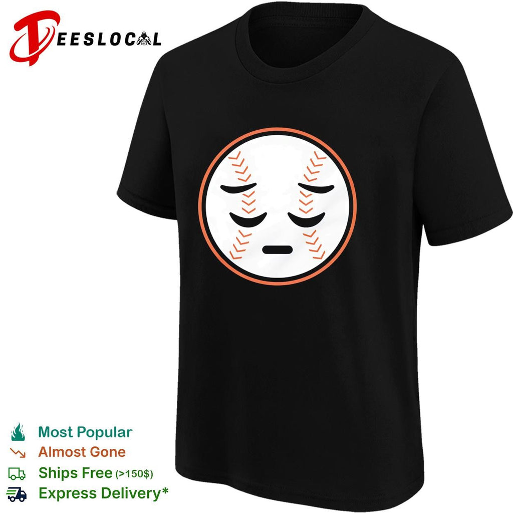 Sad face baseball emoji blue orange graphic shirt Unisex