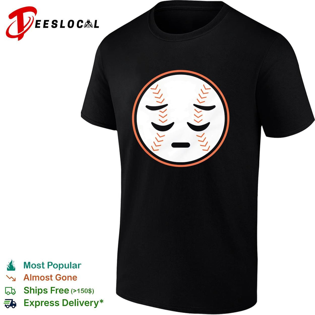 Sad face baseball emoji blue orange graphic shirt Unisex