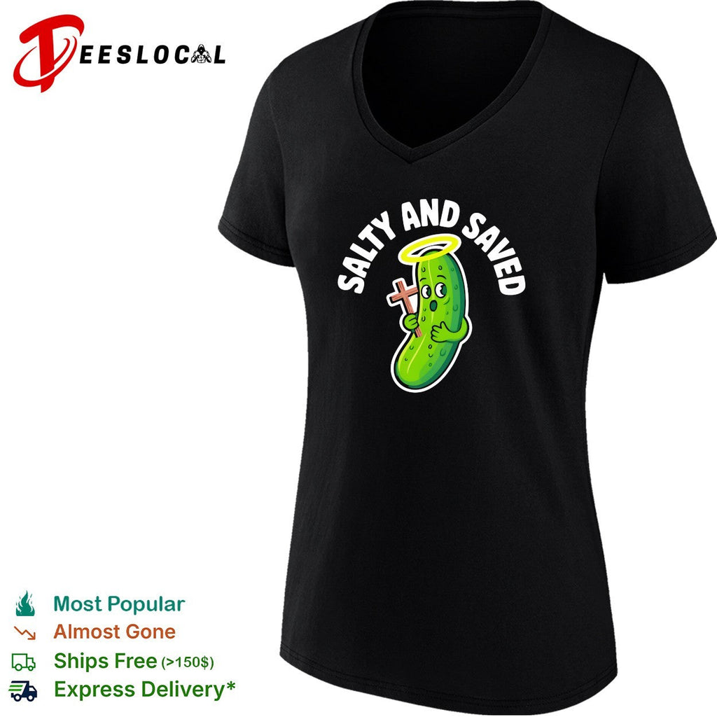 Salty and saved pickle with cross and halo shirt Unisex