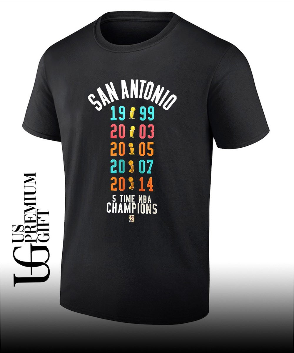San Antonio Spurs NBA 5 Time Champions Basketball 1999 2003 2005 2007 2014 shirt Unisex
