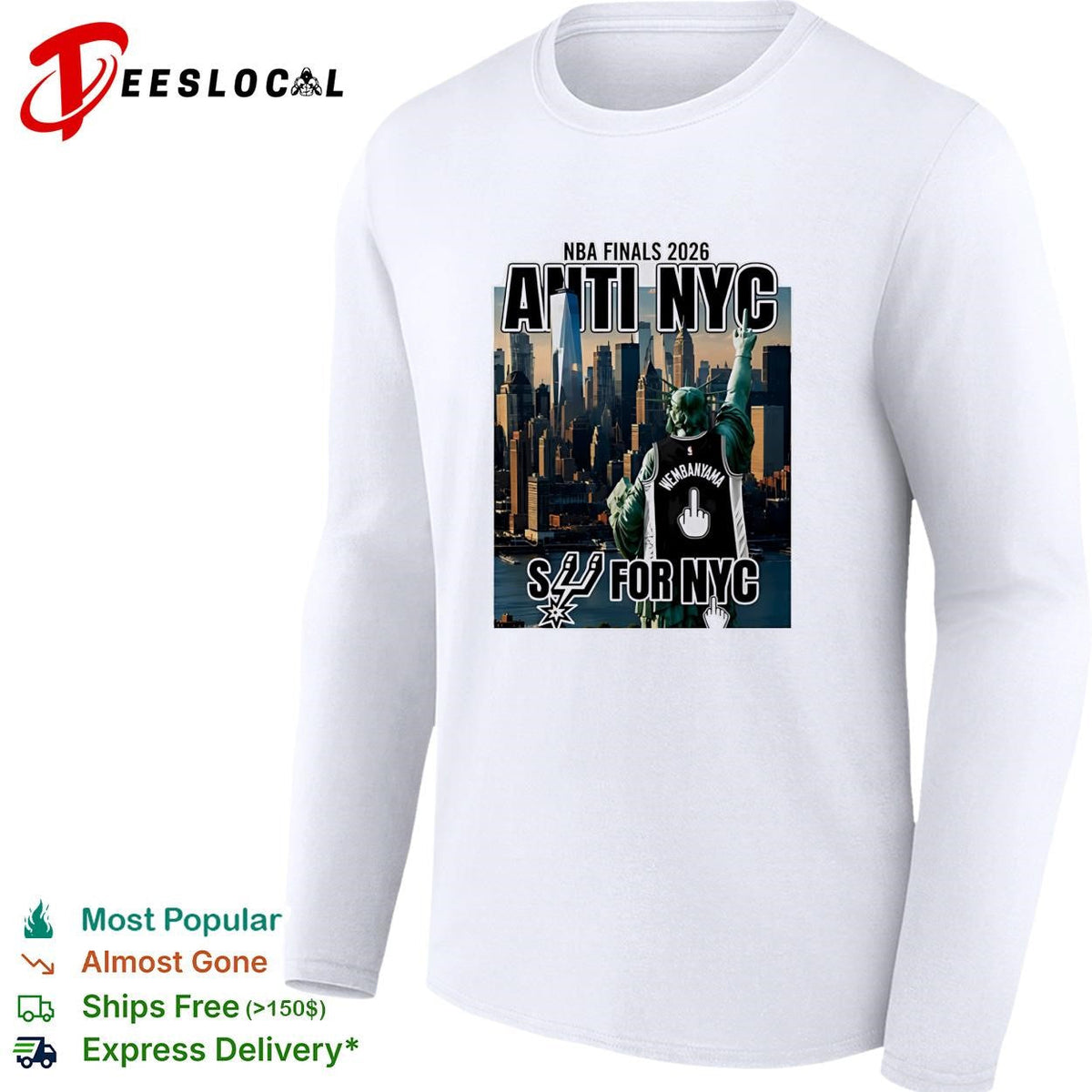 San Antonio Spurs Victor Wembanyama 1 Statue of Liberty Fuck NYC Middle Finger New York Skyline Finals 2026 shirt