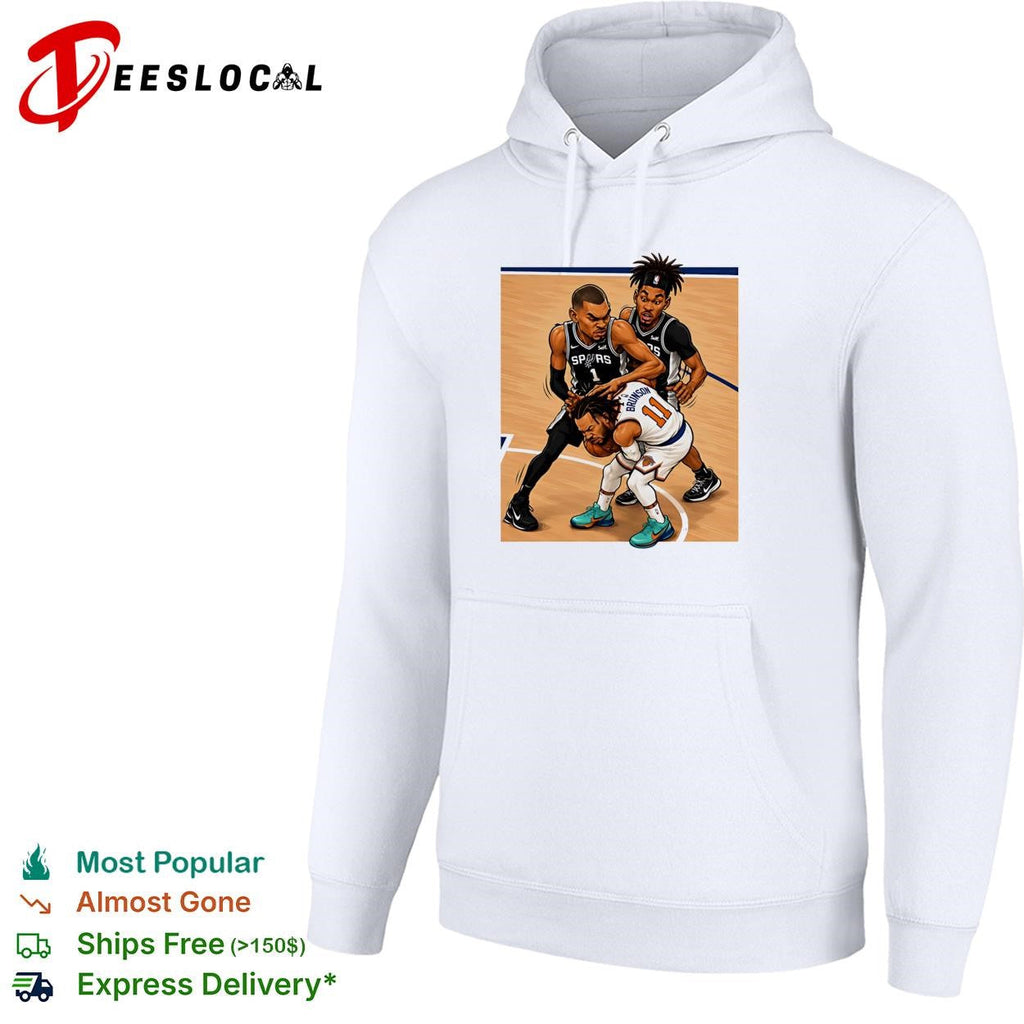 San Antonio Spurs Wembanyama defending Brunson basketball action illustration shirt Unisex