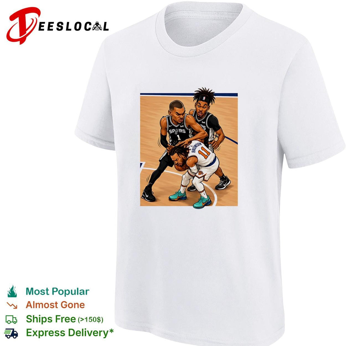 San Antonio Spurs Wembanyama defending Brunson basketball action illustration shirt Unisex