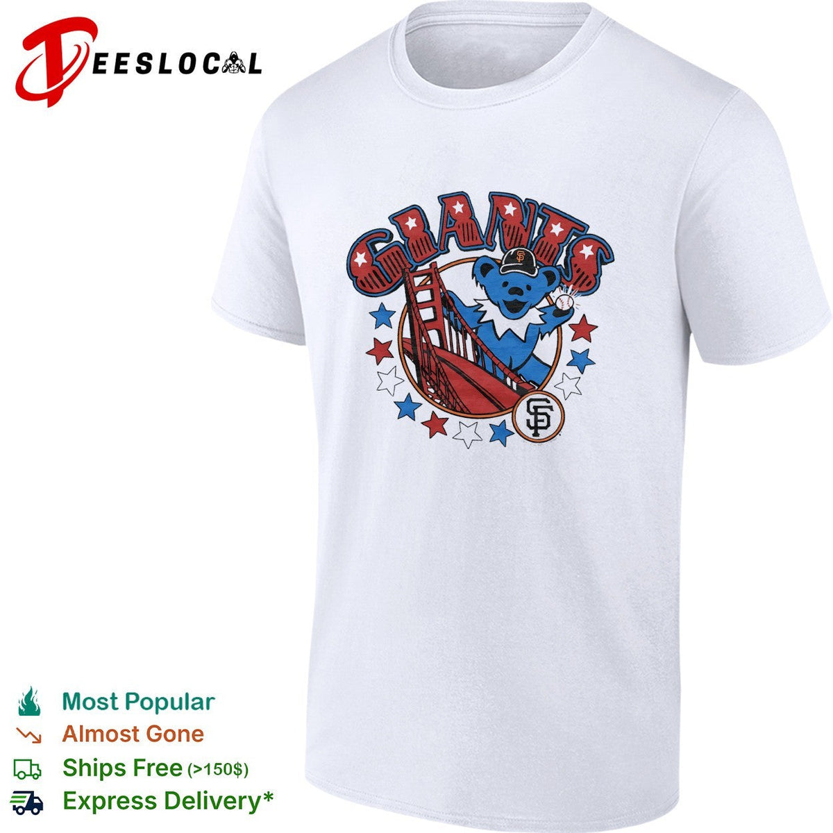 San Francisco Giants x Grateful Dead dancing bear golden gate graphic shirt Unisex