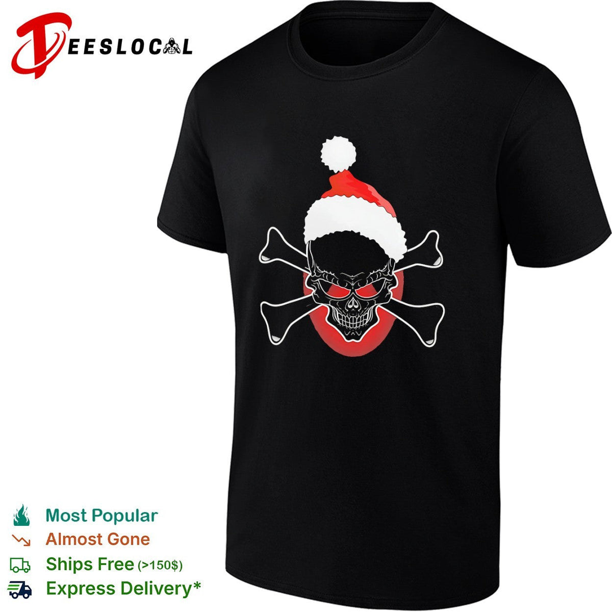 Santa Skull Crossbones Jolly Roger Festive Holiday Christmas Season shirt Unisex