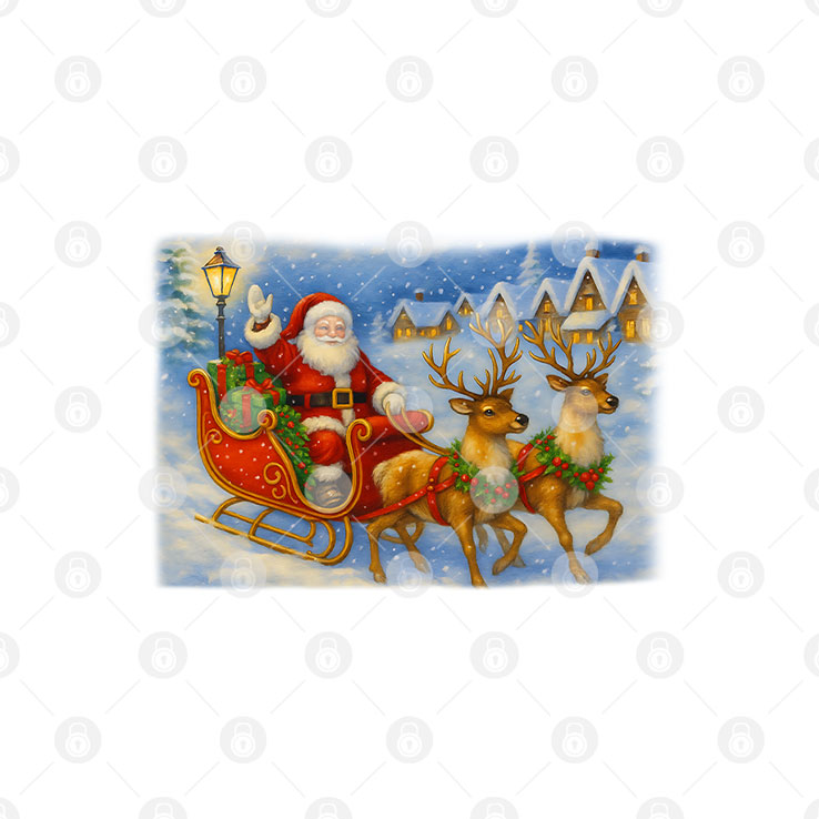 Santa Sleigh Reindeer Christmas T Shirt Unisex