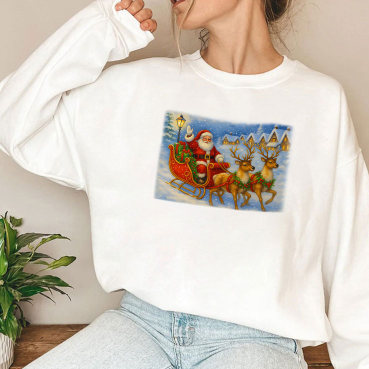 Santa Sleigh Reindeer Christmas T Shirt Unisex