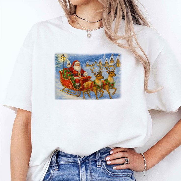Santa Sleigh Reindeer Christmas T Shirt Unisex