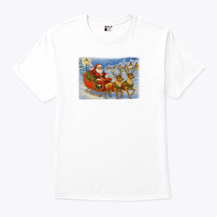 Santa Sleigh Reindeer Christmas T Shirt Unisex