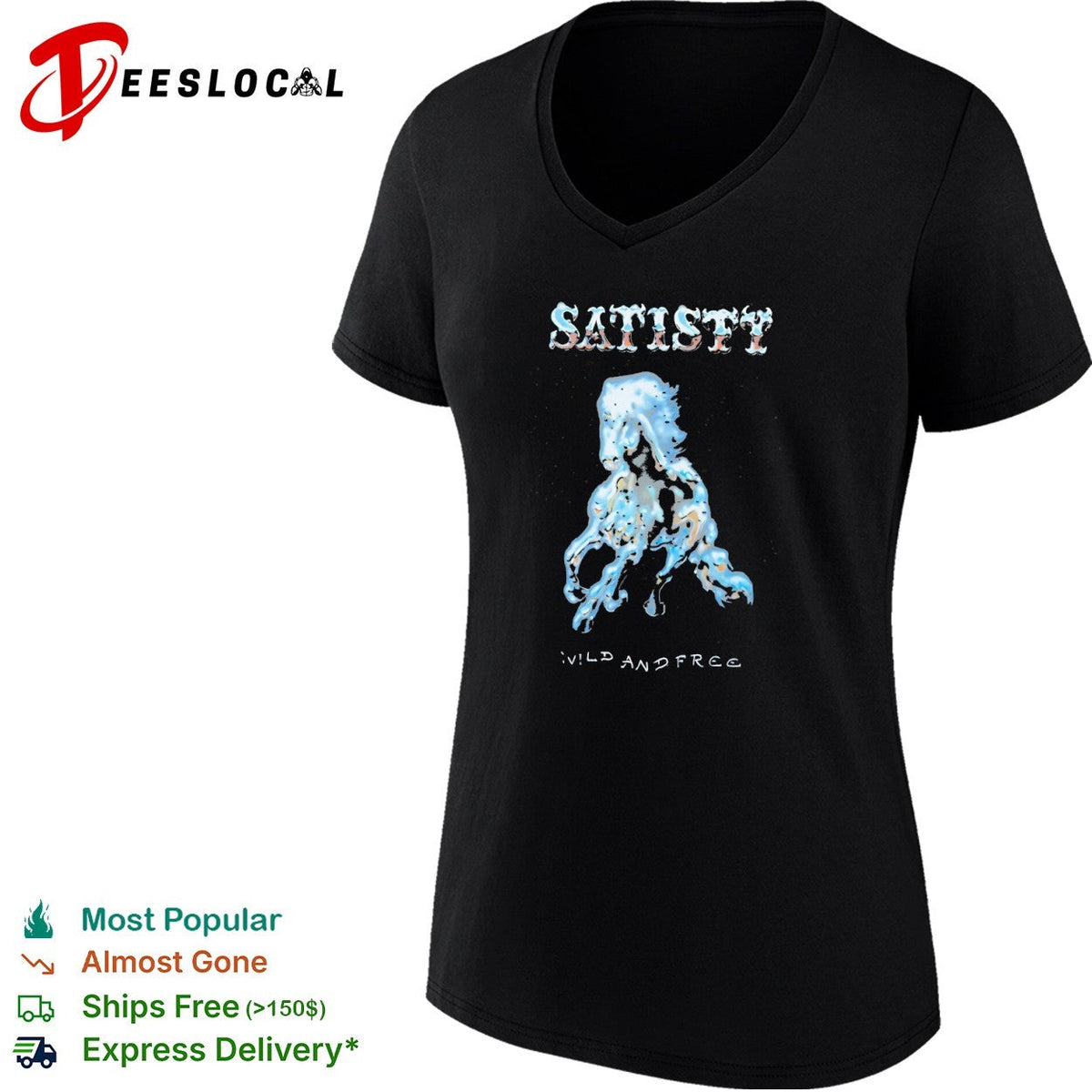 Satisty Wild and Free Chrome Horse Metallic Airbrush Aesthetic Shirt Unisex
