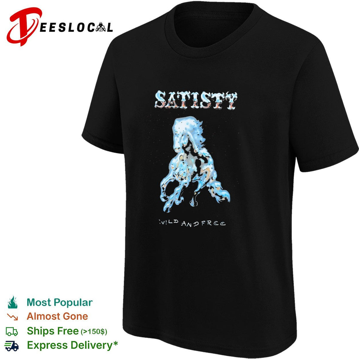 Satisty Wild and Free Chrome Horse Metallic Airbrush Aesthetic Shirt Unisex
