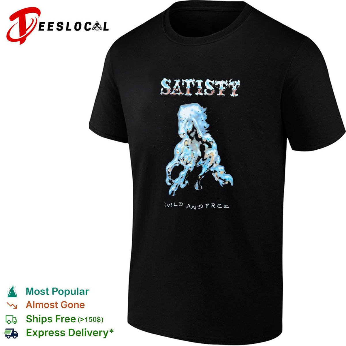 Satisty Wild and Free Chrome Horse Metallic Airbrush Aesthetic Shirt Unisex