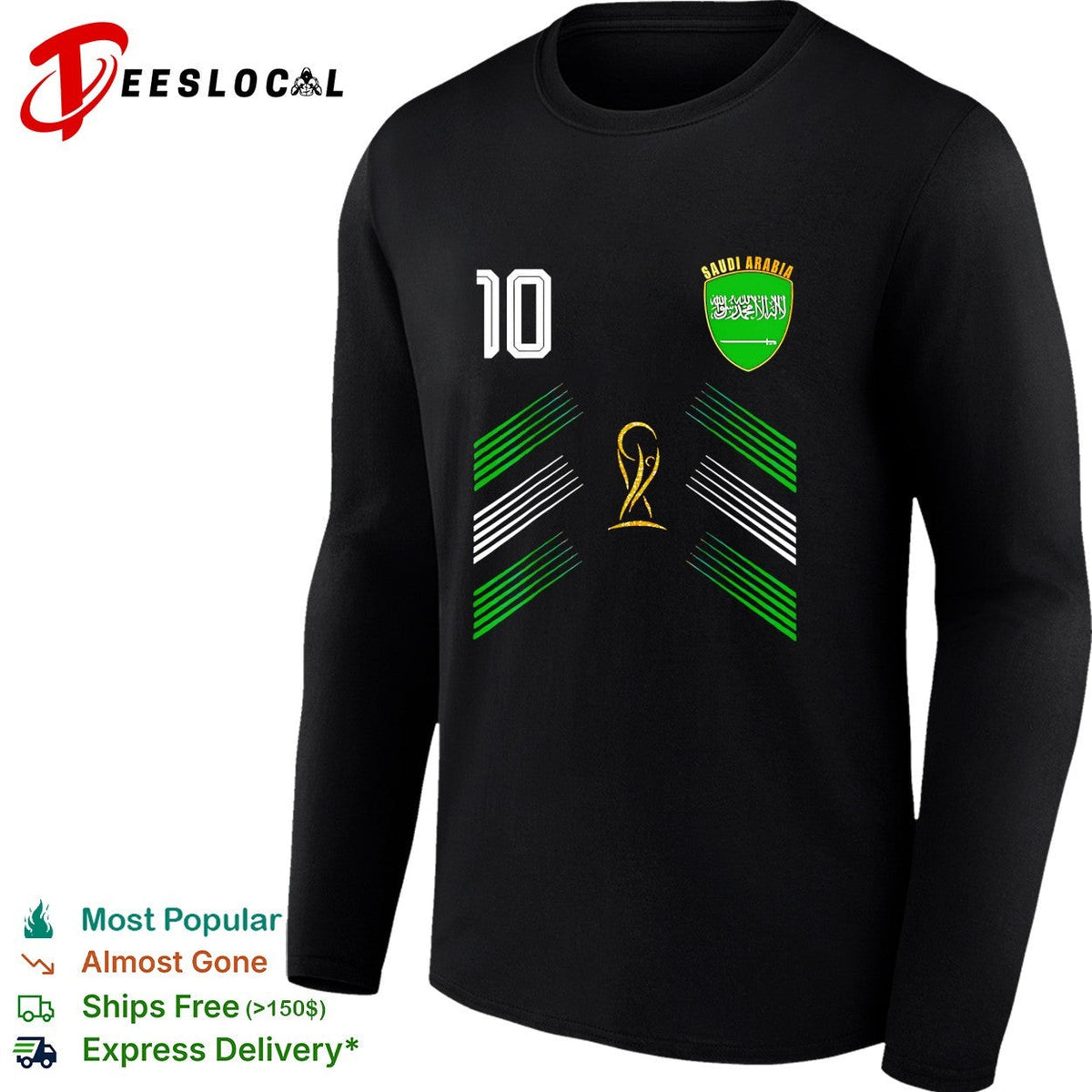 Saudi Arabia football team number 10 national crest World Cup trophy 2026 shirt Unisex