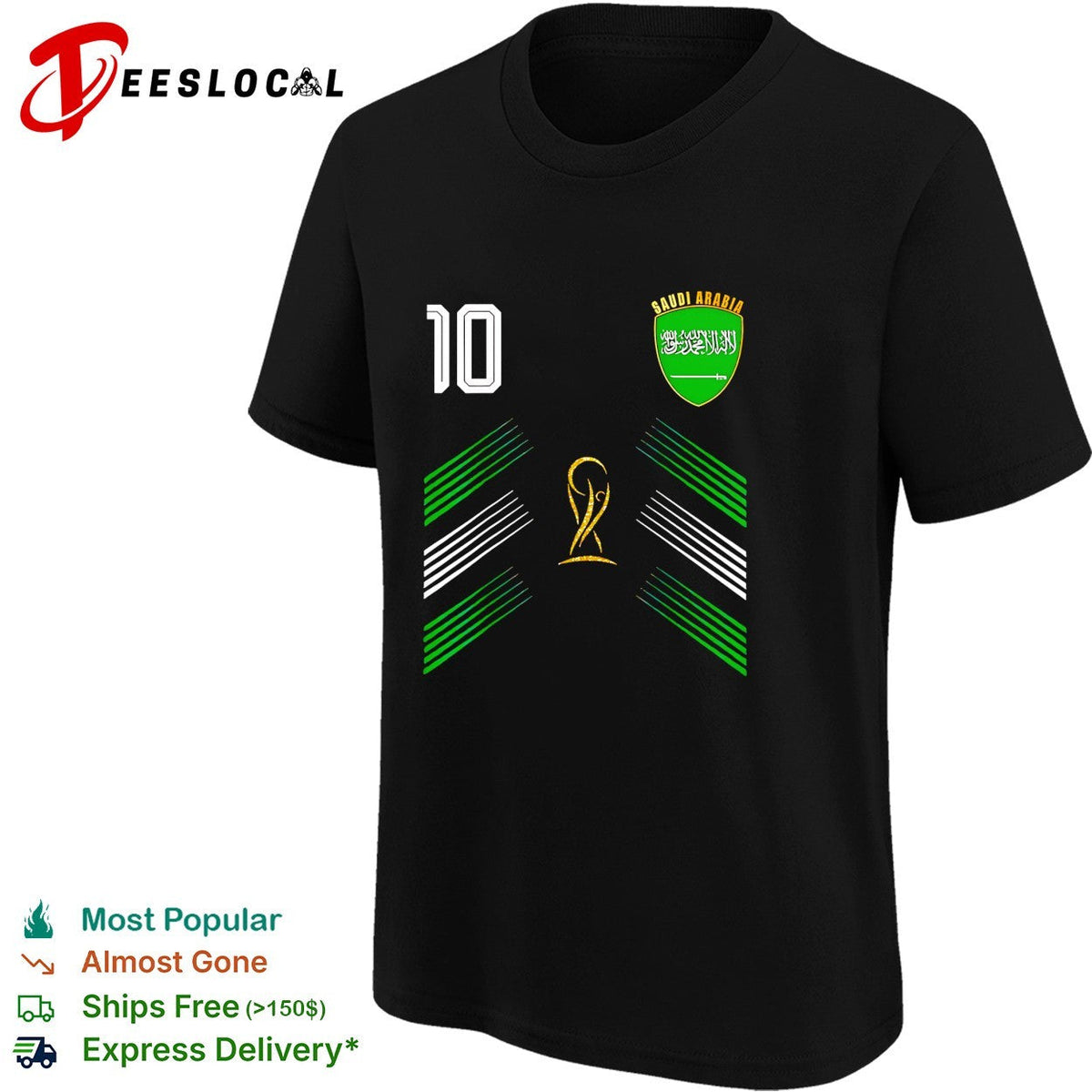 Saudi Arabia football team number 10 national crest World Cup trophy 2026 shirt Unisex