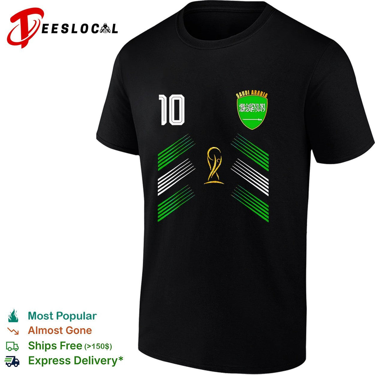 Saudi Arabia football team number 10 national crest World Cup trophy 2026 shirt Unisex