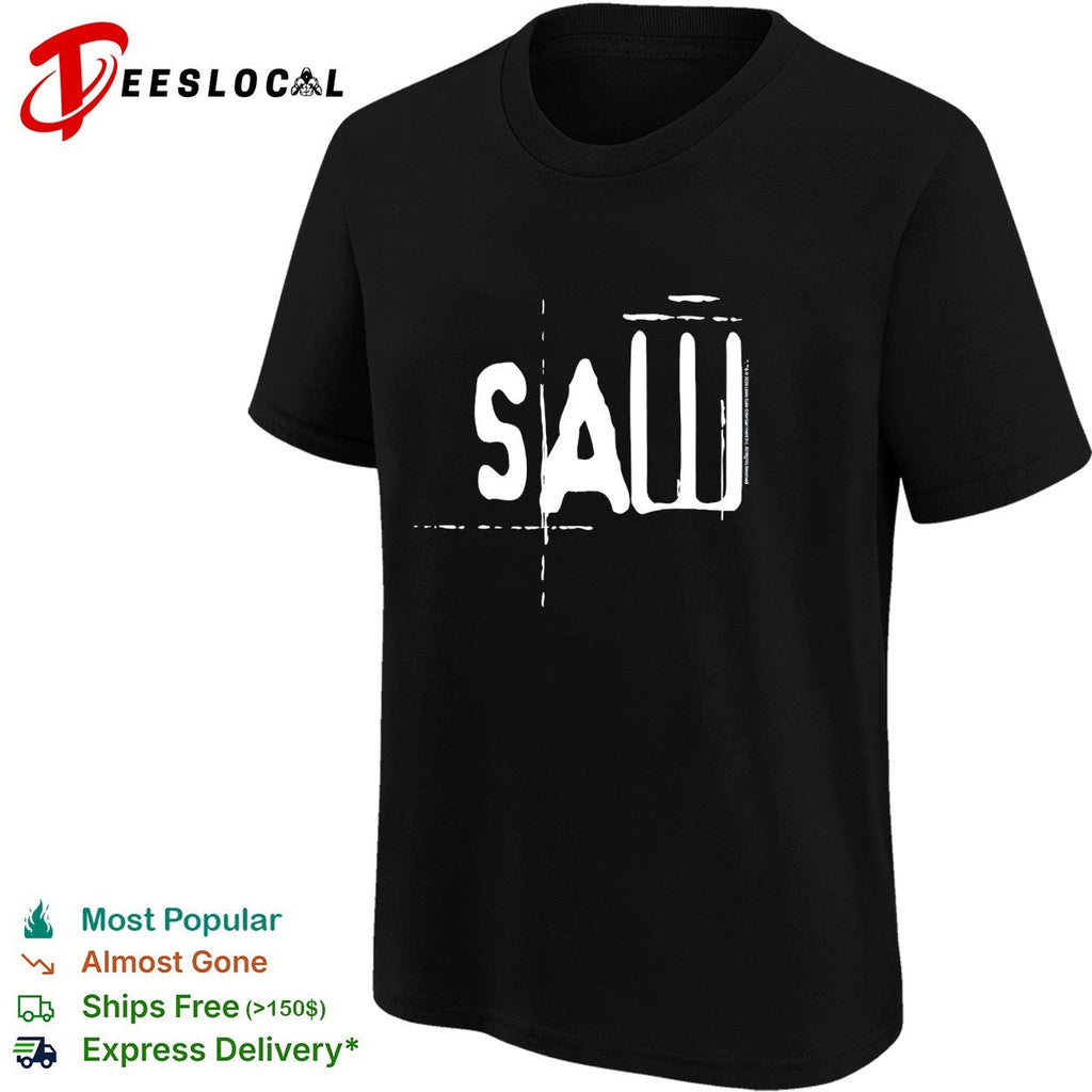 Saw stylized horror logo bold text shirt Unisex