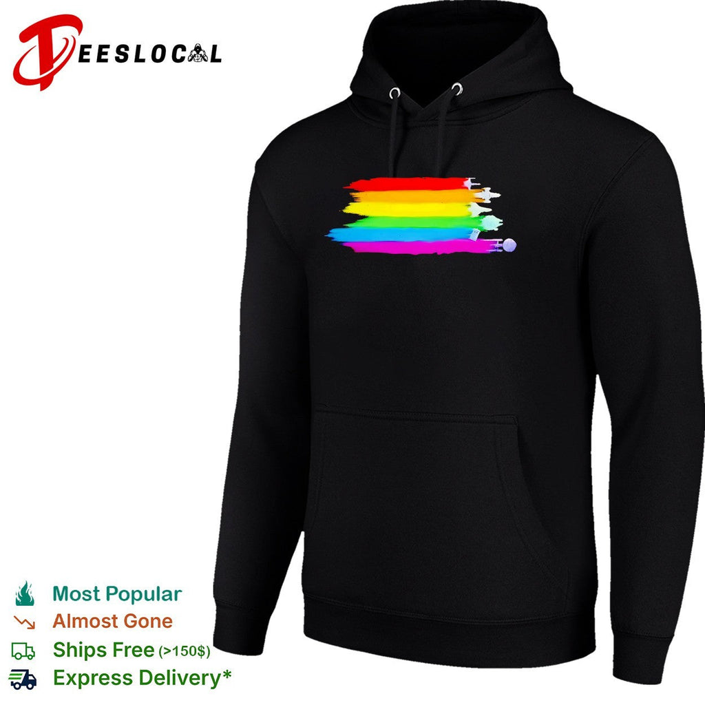 Sci-fi spaceships pride rainbow flag brushstroke graphic shirt Unisex