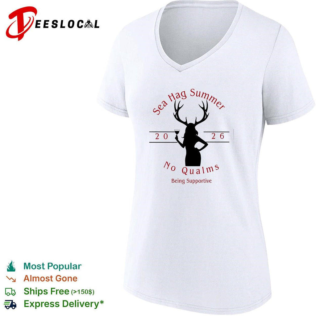 Sea Hag Summer 2026 no qualms antler woman supportive graphic shirt Unisex