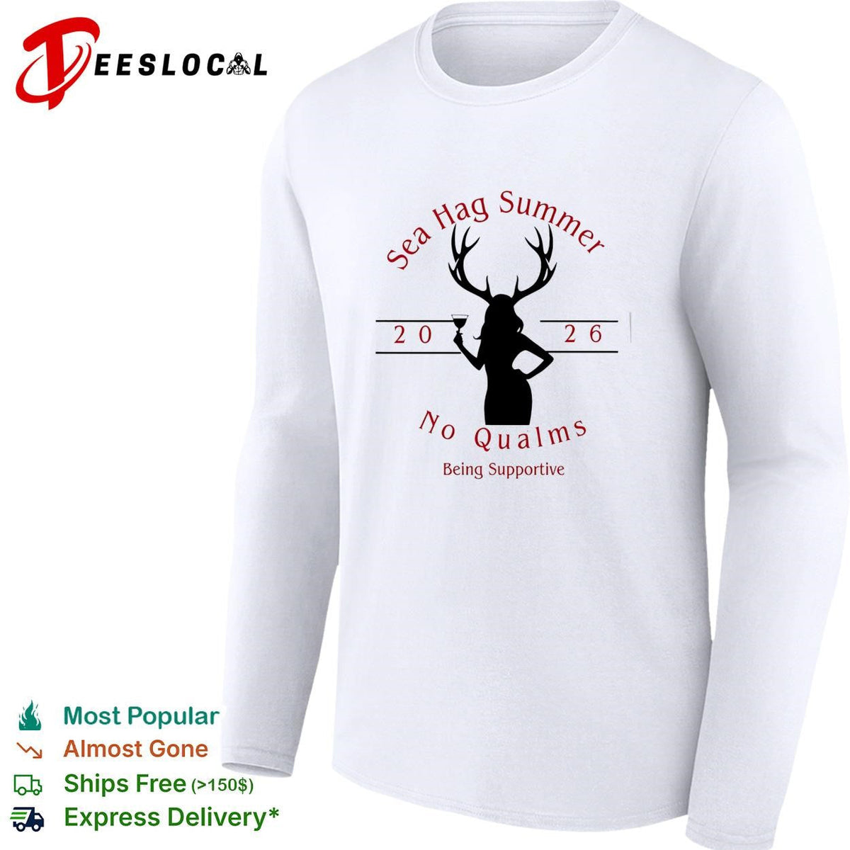 Sea Hag Summer 2026 no qualms antler woman supportive graphic shirt Unisex