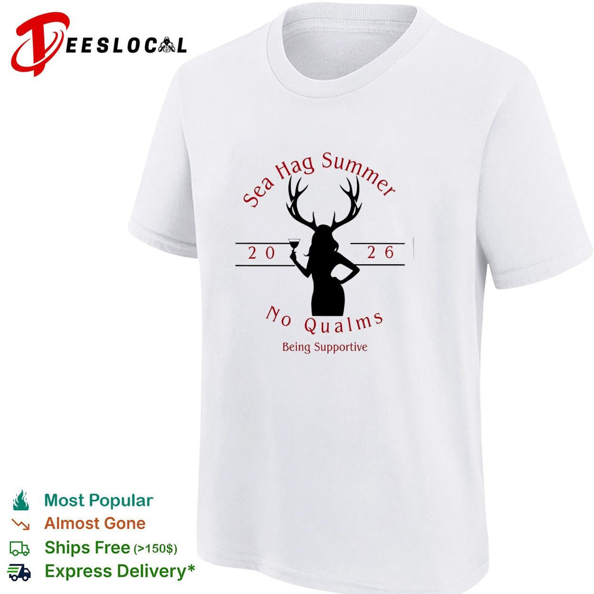 Sea Hag Summer 2026 no qualms antler woman supportive graphic shirt Unisex